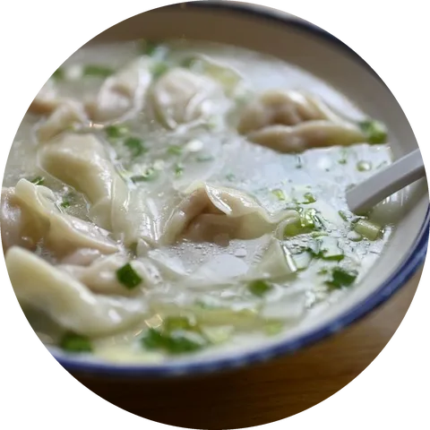 Vegetable wonton soup, from above